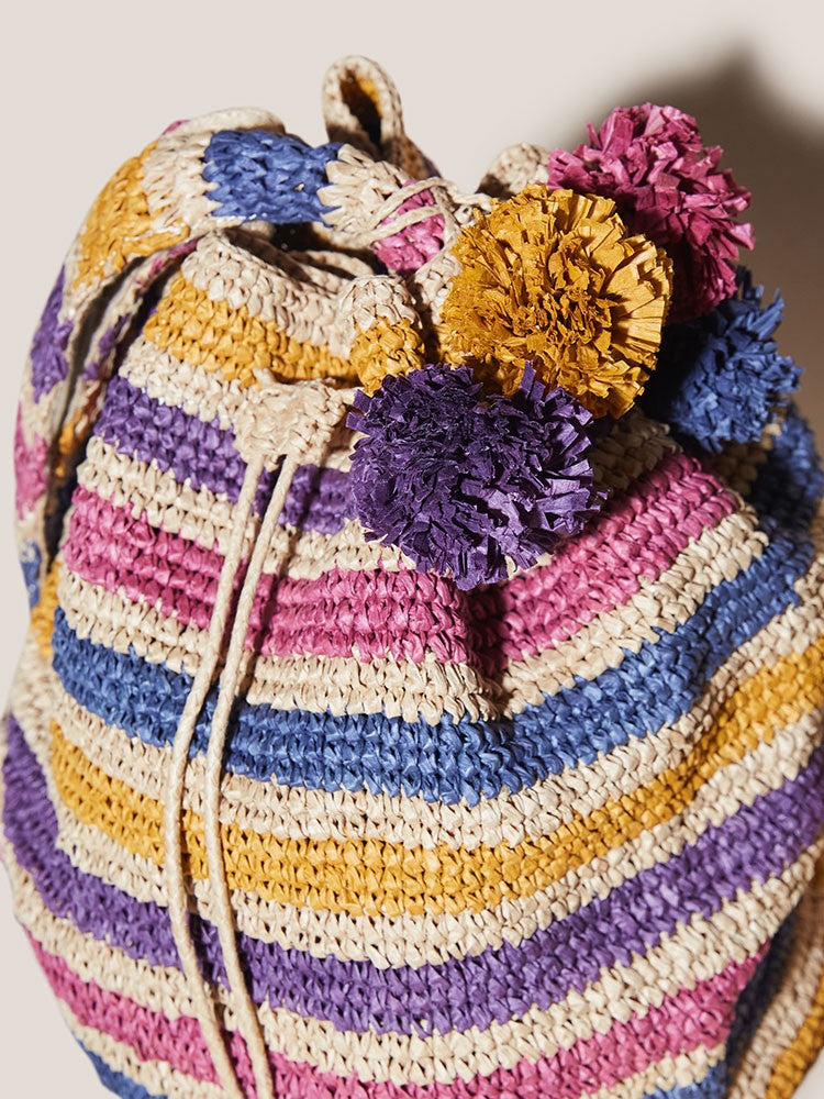 Elodie Raffia Bucket Bag - Purple Multi