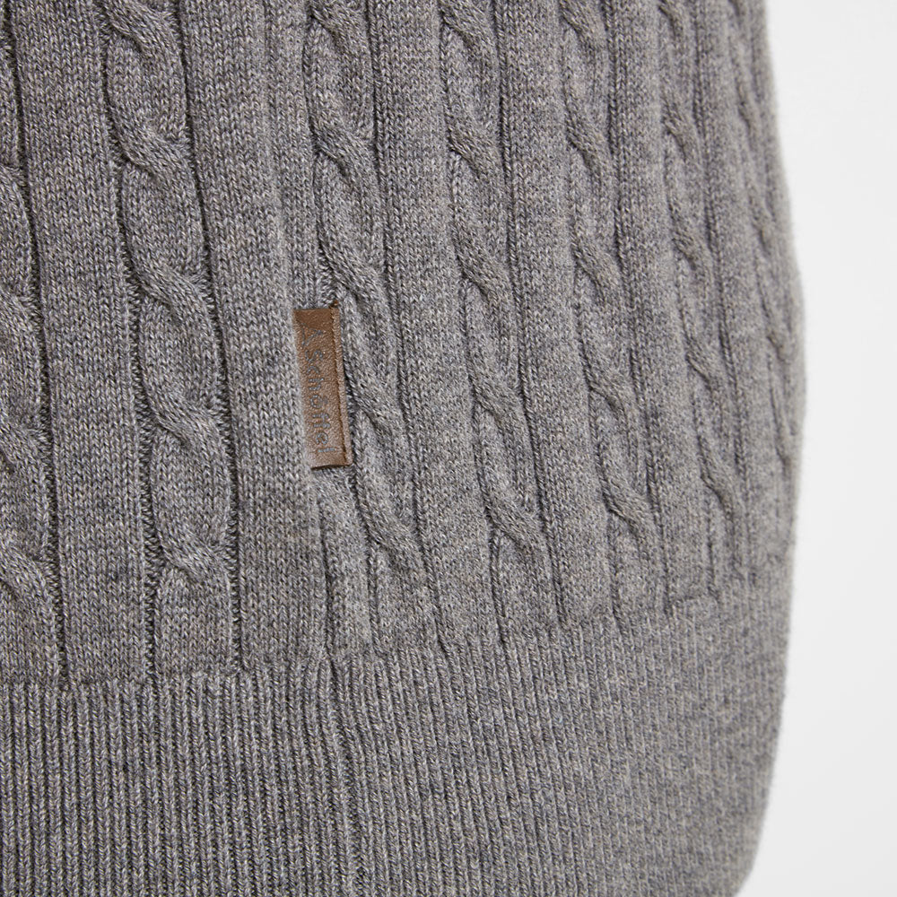 Cotton Cashmere 1/4 Zip Cable Knit Jumper - Mole