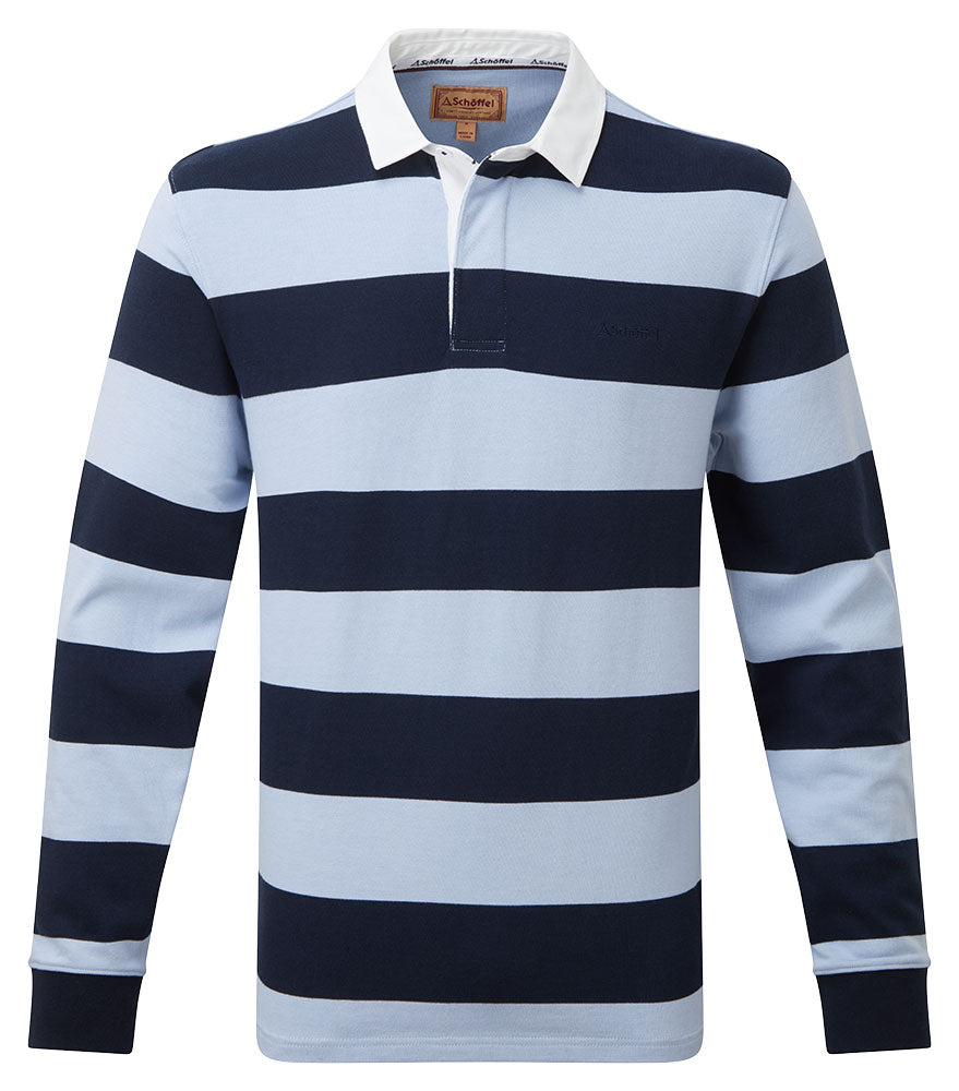 St Mawes Rugby Shirt - Navy/Pale Blue Stripe