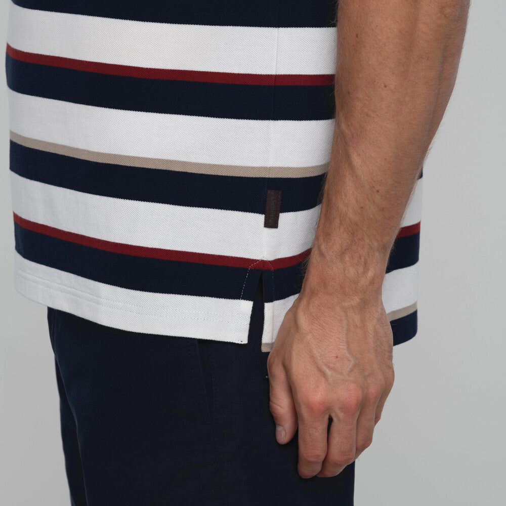 St Ives Tailored Polo Shirt - Navy/Bordeaux Stripe
