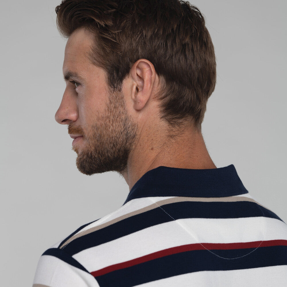 St Ives Tailored Polo Shirt - Navy/Bordeaux Stripe