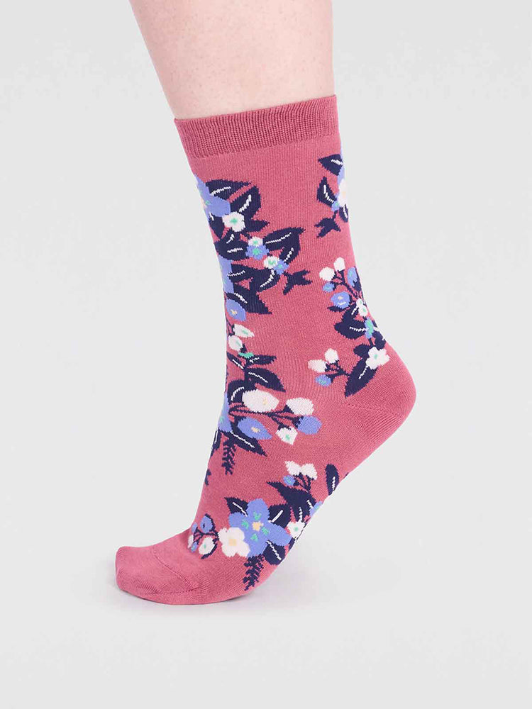 Arya Bamboo Floral Socks - Dusty Rose Pink