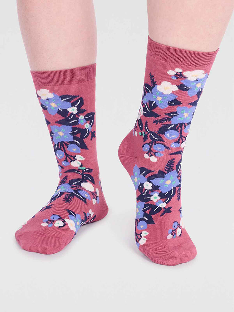 Arya Bamboo Floral Socks - Dusty Rose Pink