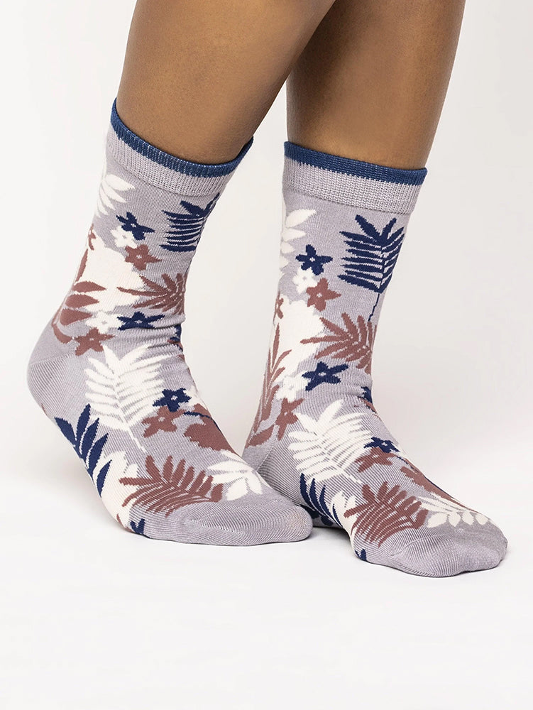 Palm Leaf Socks - Pebble Grey