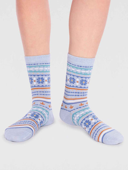 Waverly GOTS Organic Cotton Pattern Socks - Foam Blue