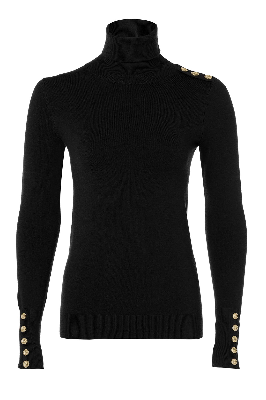 Buttoned Knit Roll Neck - Black