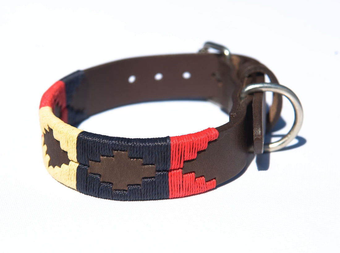 Polo Belt Style Dog Collar - Navy/Cream/Red