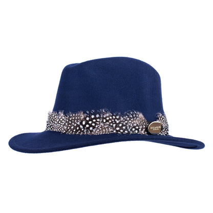 Suffolk Fedora - Navy Guinea Fowl Feather Wrap