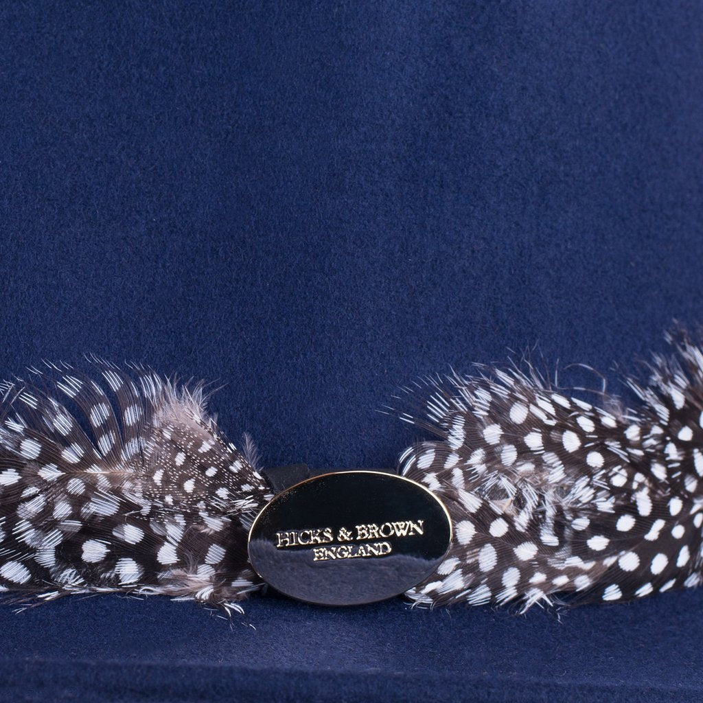 Suffolk Fedora - Navy Guinea Fowl Feather Wrap