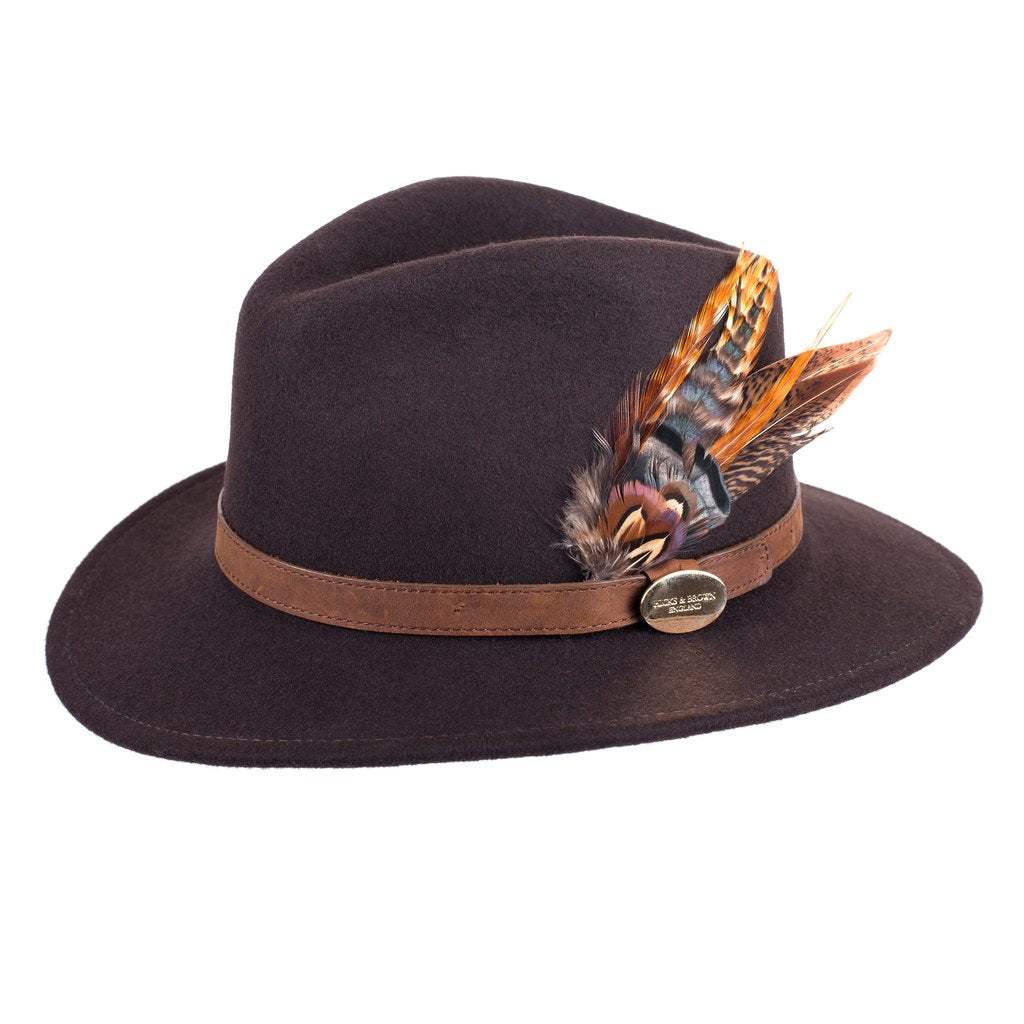 Suffolk Fedora Bronze Side Feather - Dark Brown
