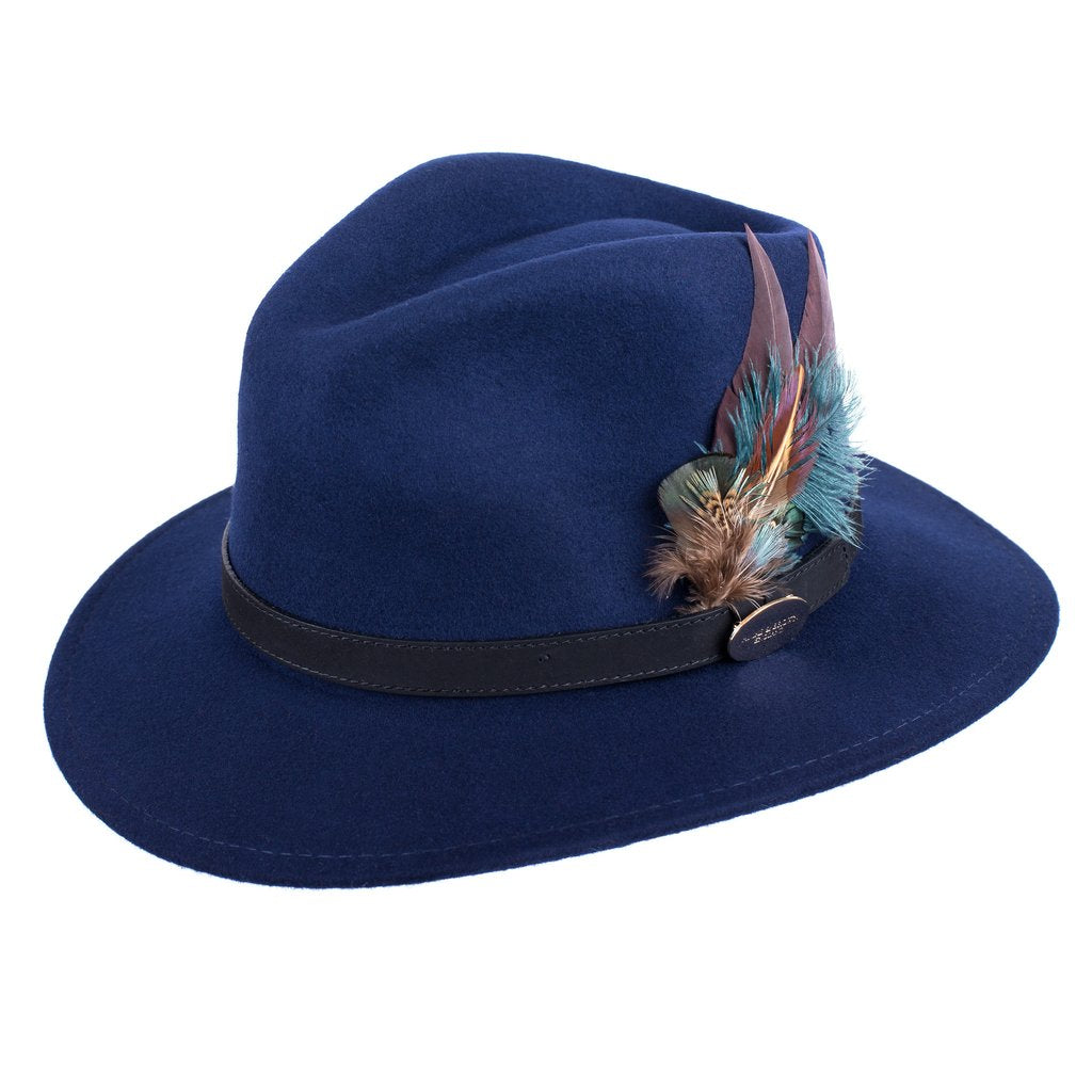 Suffolk Fedora Midnight Side Feather - Navy