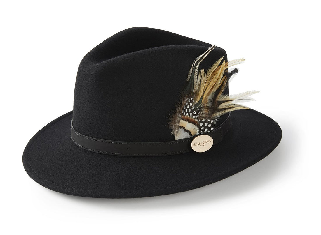 Suffolk Fedora Fawn Side Feather - Black
