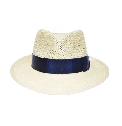 Mariner Open Weave Hat - Natural with Navy Ribbon